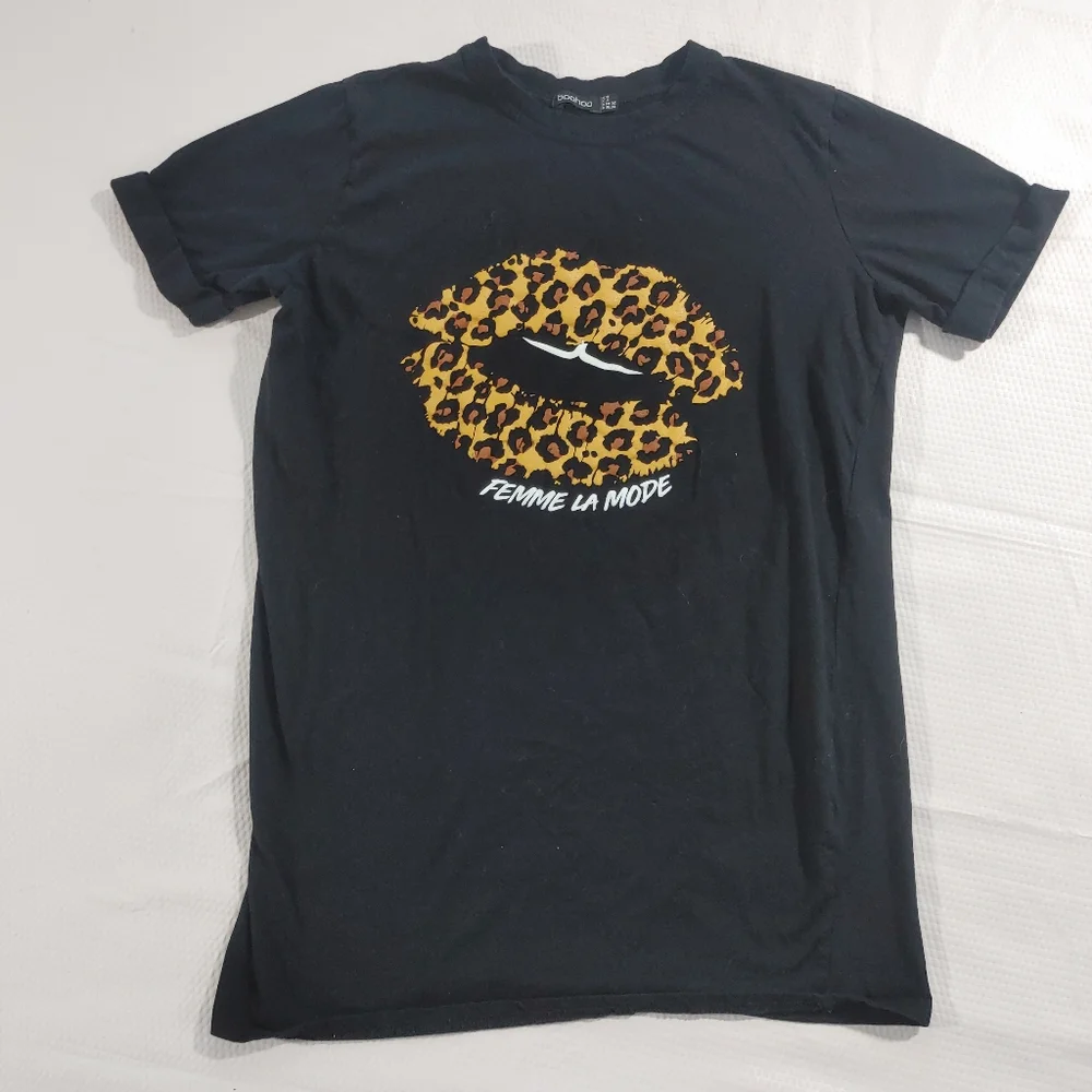 Boohoo Cheetah Lip Femme La Mode Black Short Sleeve T-shirt - 4 - Picture 3 of 8